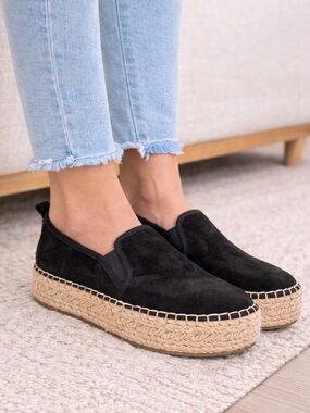 Sam Edelman Black Suede Espadrille Platform Slip On Shoes Women’s Size 9.5